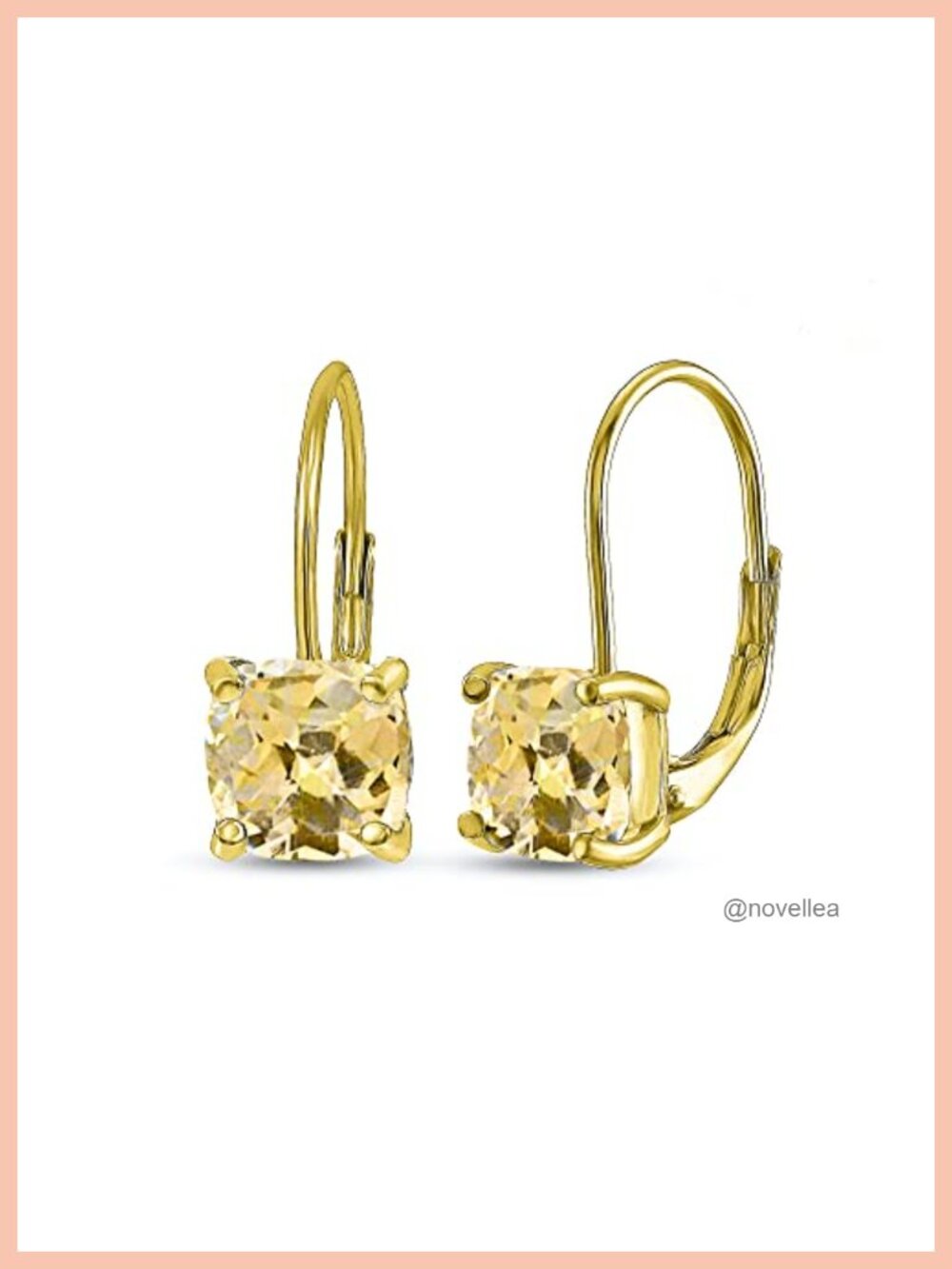 Genuine Citrine Leverback Drop Earrings, 7mm Cushion Cut, Yellow Gold Flashed